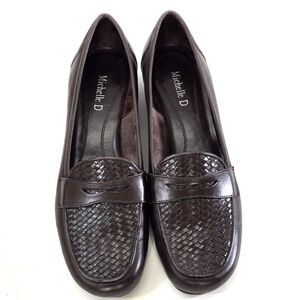 Michelle D Brown Leather Penny Loafers Quiet Luxury Woven Moc Comfort Flats 9.5M